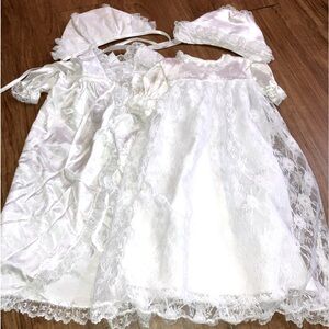 Vintage, five piece christening baptism, baby girl outfit 0 to 6 months